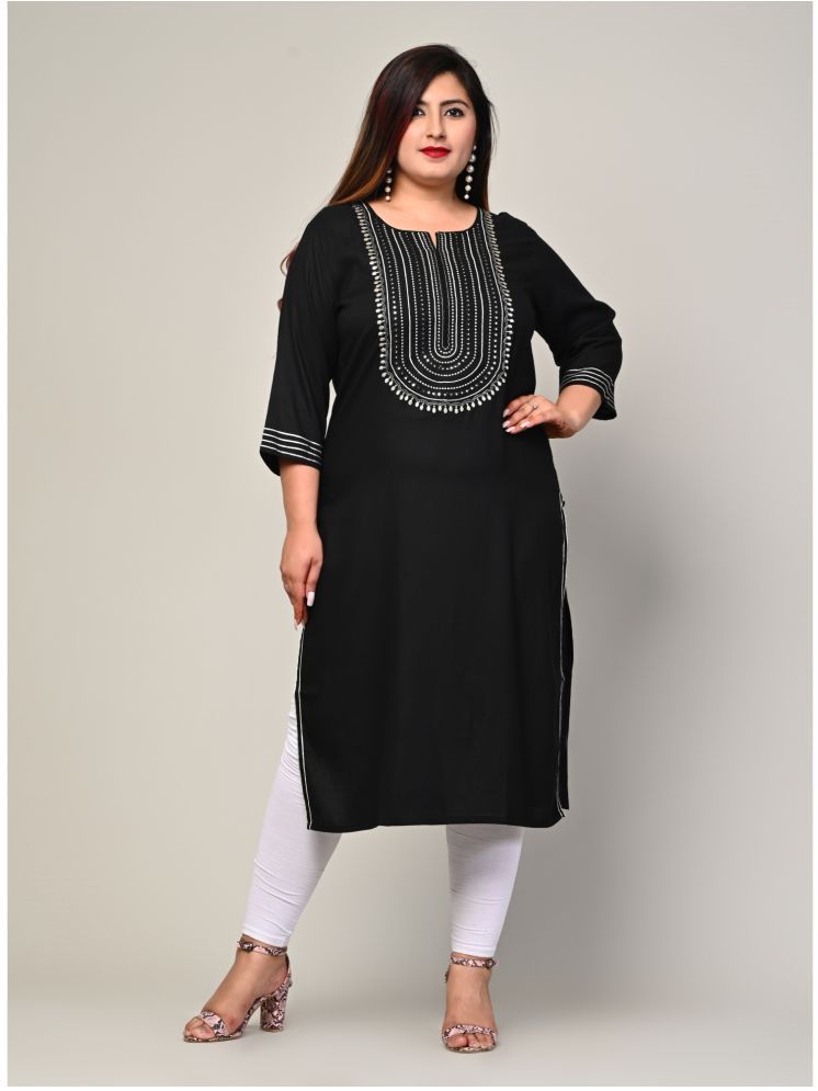     			Swasti Pack of 1 Cotton Printed Straight Women's Kurti - ( Black )