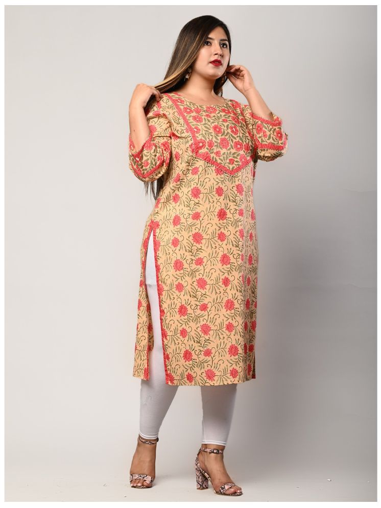     			Swasti Pack of 1 Cotton Printed Straight Women's Kurti - ( Peach )