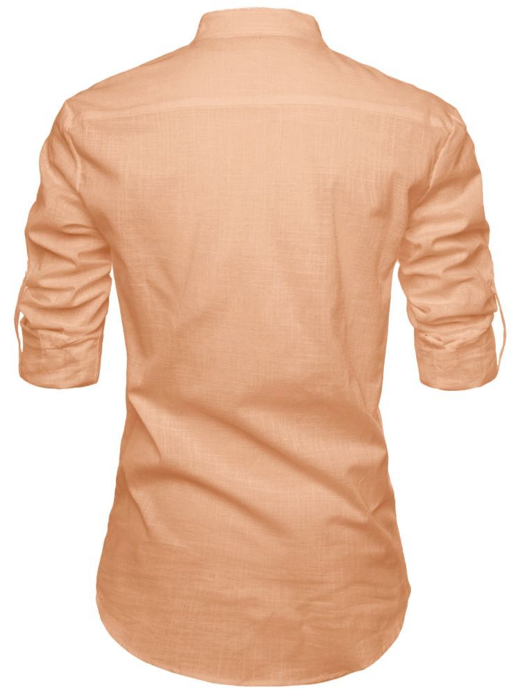     			Vida Loca Linen Slim Fit Solids Rollup Sleeves Men's Casual Shirt - Light Orange ( Pack of 1 )