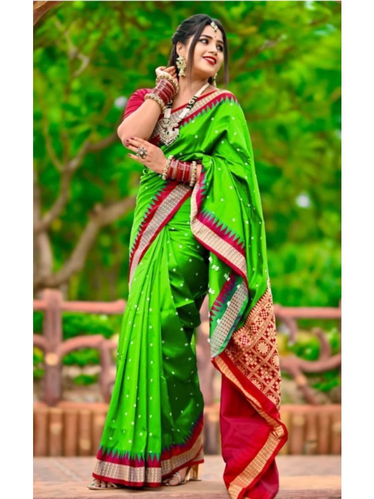     			shopeezy tex fab Pack of 1 Art Silk Woven Saree With Blouse Piece ( Lime Green )