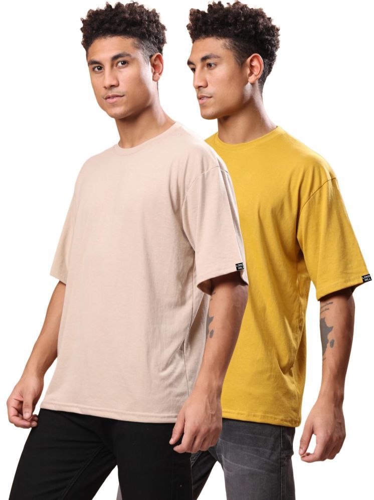     			LONDON HILLS Cotton Blend Oversized Fit Solid Half Sleeves Men's Round T-Shirt - Mustard ( Pack of 2 )