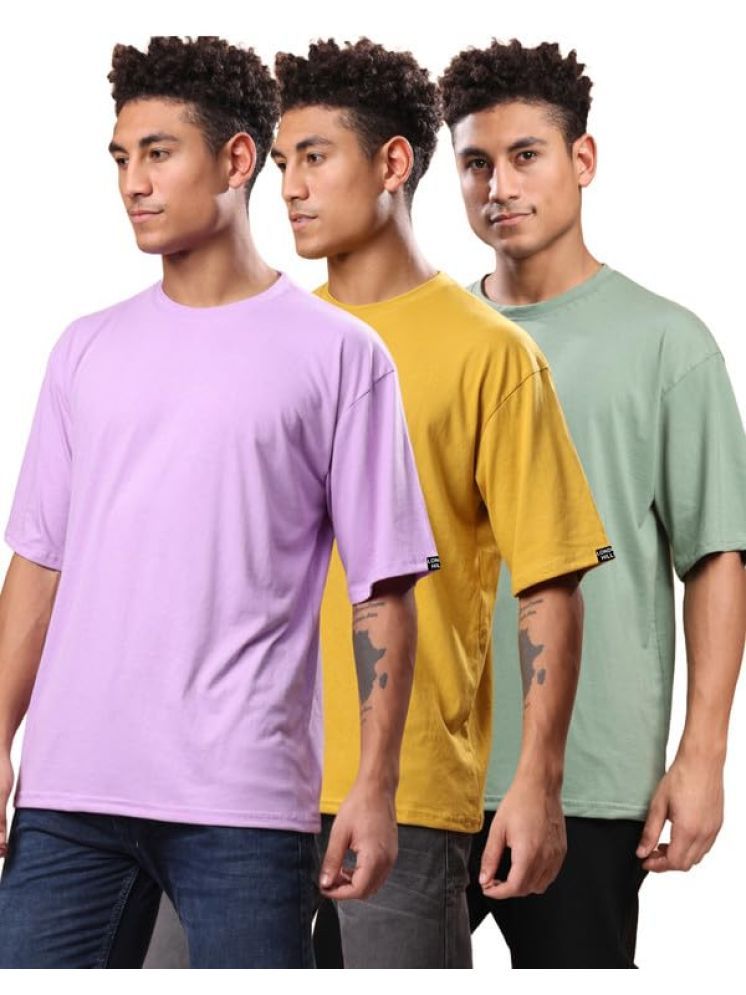     			LONDON HILLS Cotton Blend Oversized Fit Solid Half Sleeves Men's Round T-Shirt - Mustard ( Pack of 3 )