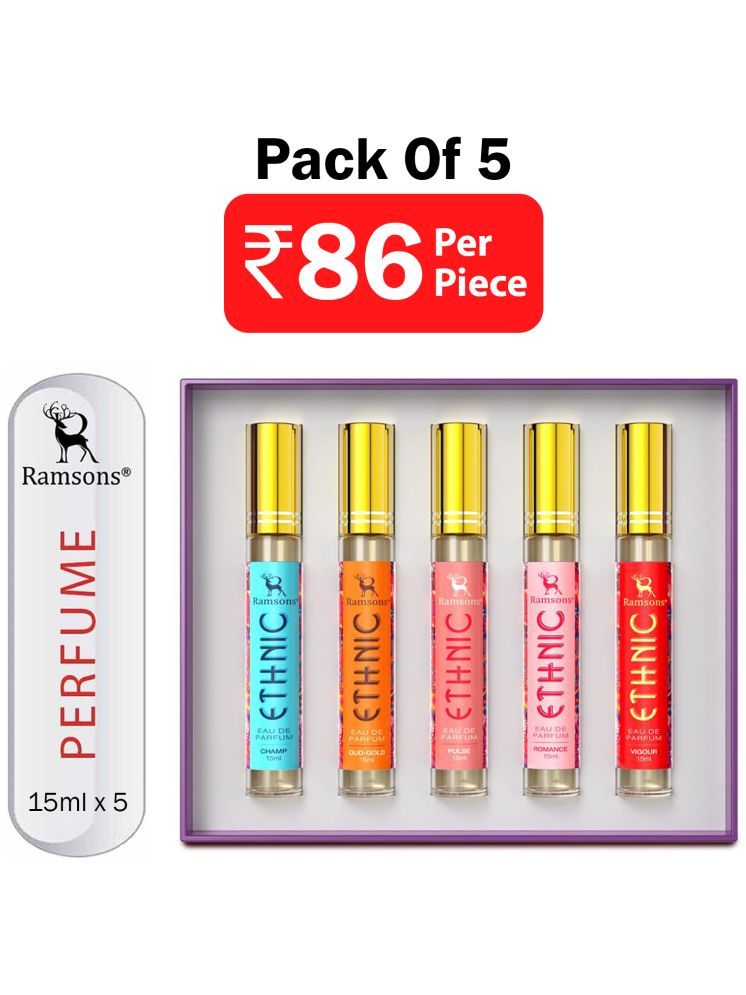     			Ramsons ETHNIC Gift Set Eau De Parfum Unisex Indian Perfumes 15 ml (Pack of 5)