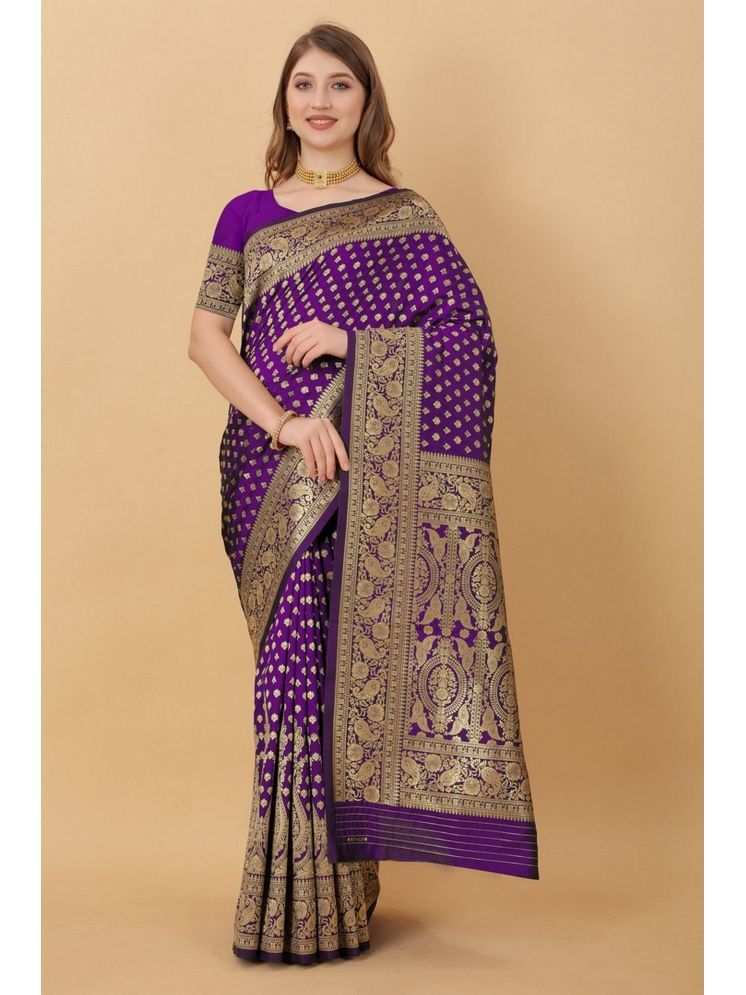     			Varni Fabrics Pack of 1 Silk Woven Saree With Blouse Piece ( Purple )