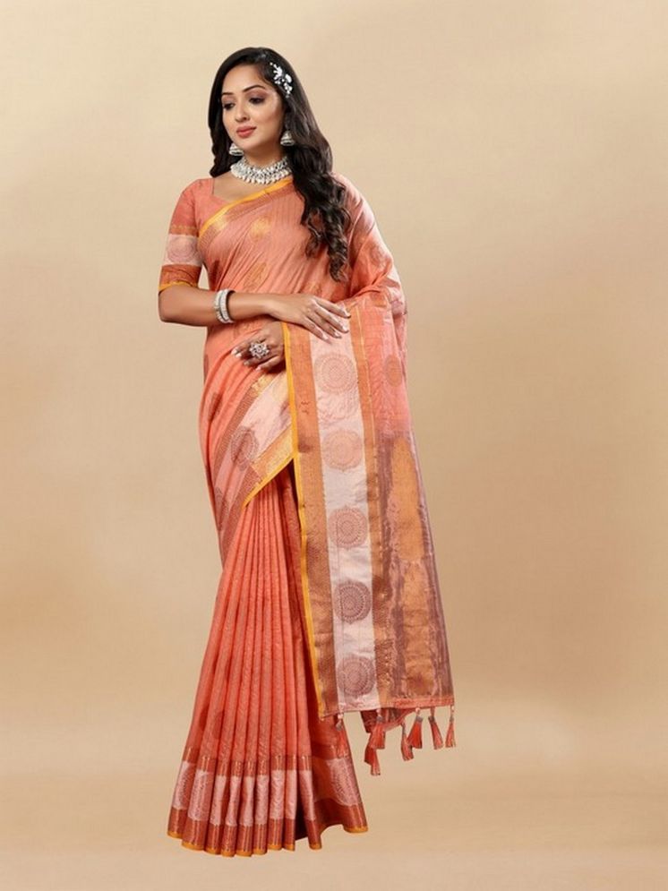     			Varni Fabrics Pack of 1 Cotton Woven Saree With Blouse Piece ( Orange )