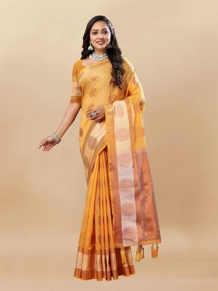     			Varni Fabrics Pack of 1 Cotton Woven Saree With Blouse Piece ( Yellow )