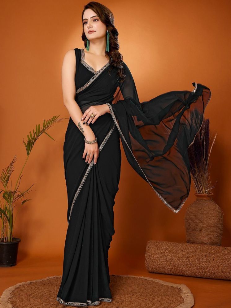     			DIKONA DESIGNER Pack of 1 Georgette Solid Saree With Blouse Piece ( Black )