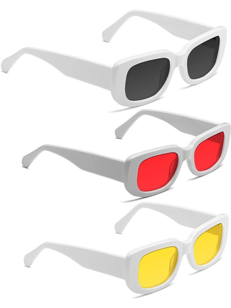     			Elligator White Rectangular Sunglasses ( Pack of 3 )