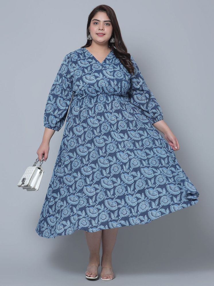     			Femvy Polyester Printed Ankle Length Women's Fit & Flare Dress - Blue ( Pack of 1 )