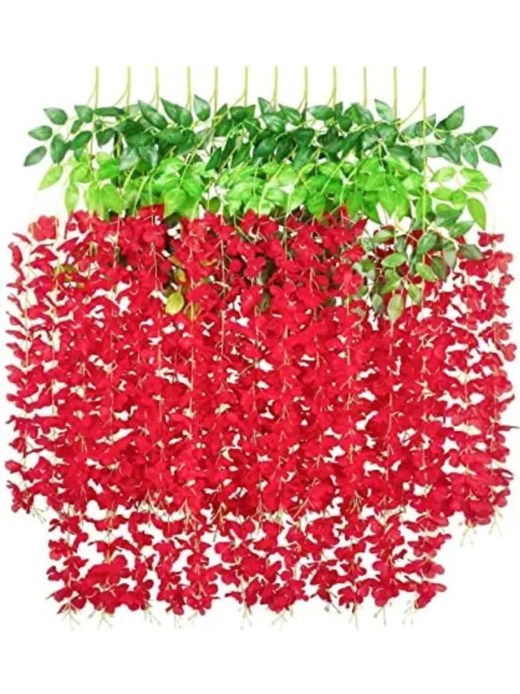     			Green plant indoor - Red Wild Artificial Flowers Bunch ( Pack of 12 )