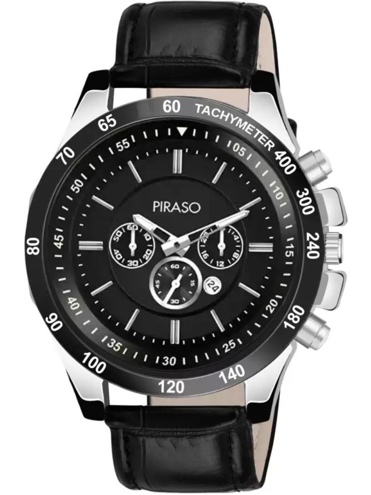     			PIRASO Black Leather Analog Men's Watch