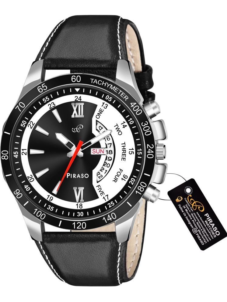     			PIRASO Black Leather Analog Men's Watch