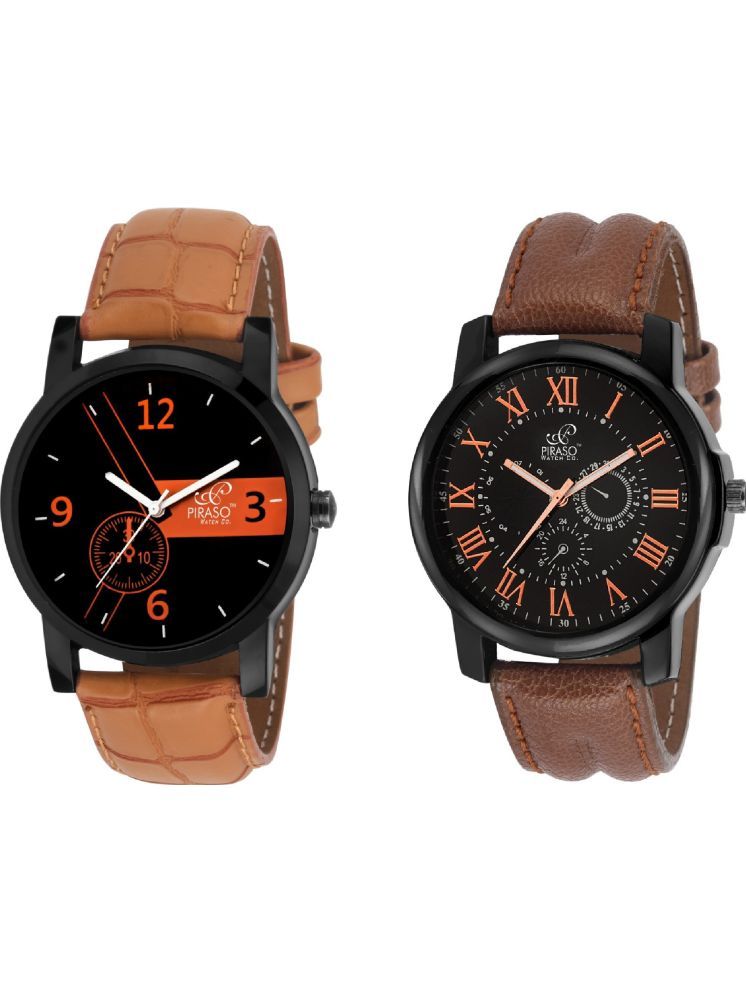     			PIRASO Brown PU Analog Men's Watch