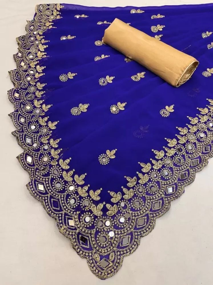     			Saadhvi Pack of 1 Georgette Embroidered Saree With Blouse Piece ( Blue )