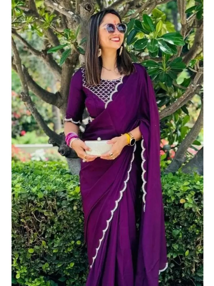     			Saadhvi Pack of 1 Georgette Self Design Saree With Blouse Piece ( Purple )