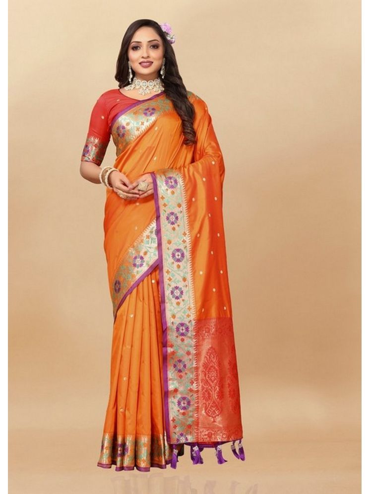     			Varni Fabrics Pack of 1 Silk Woven Saree With Blouse Piece ( Orange )