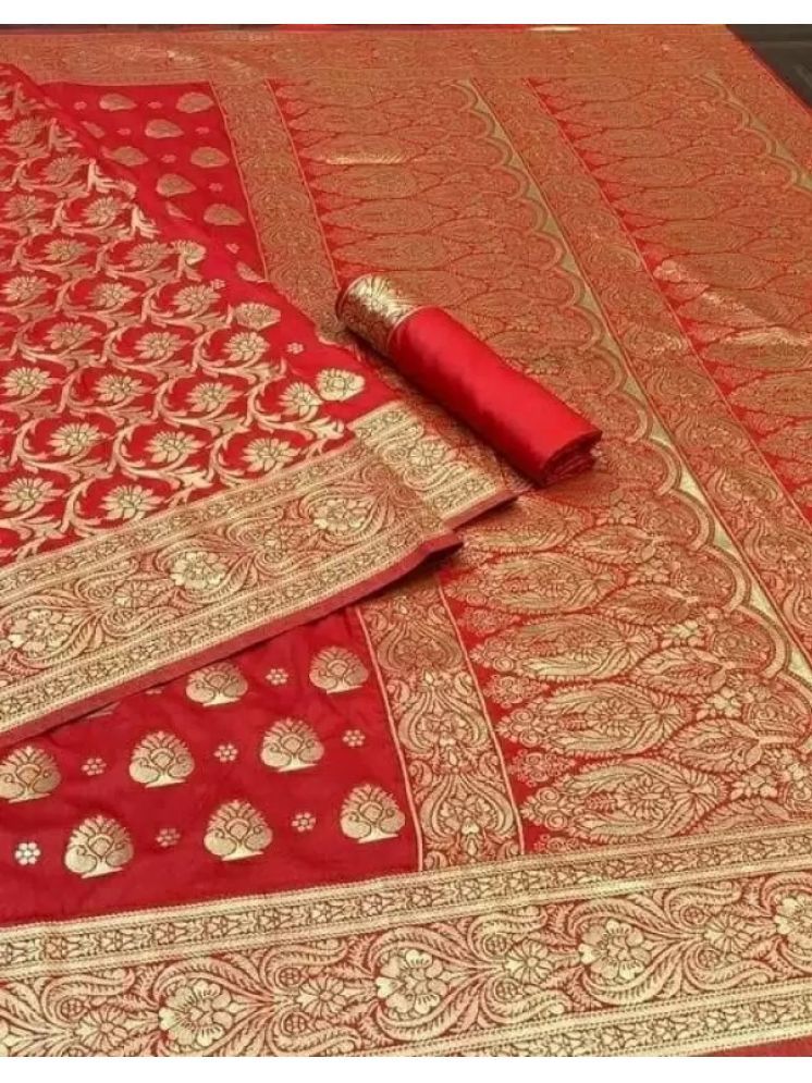     			Vkaran Pack of 1 Silk Woven Saree With Blouse Piece ( Red )