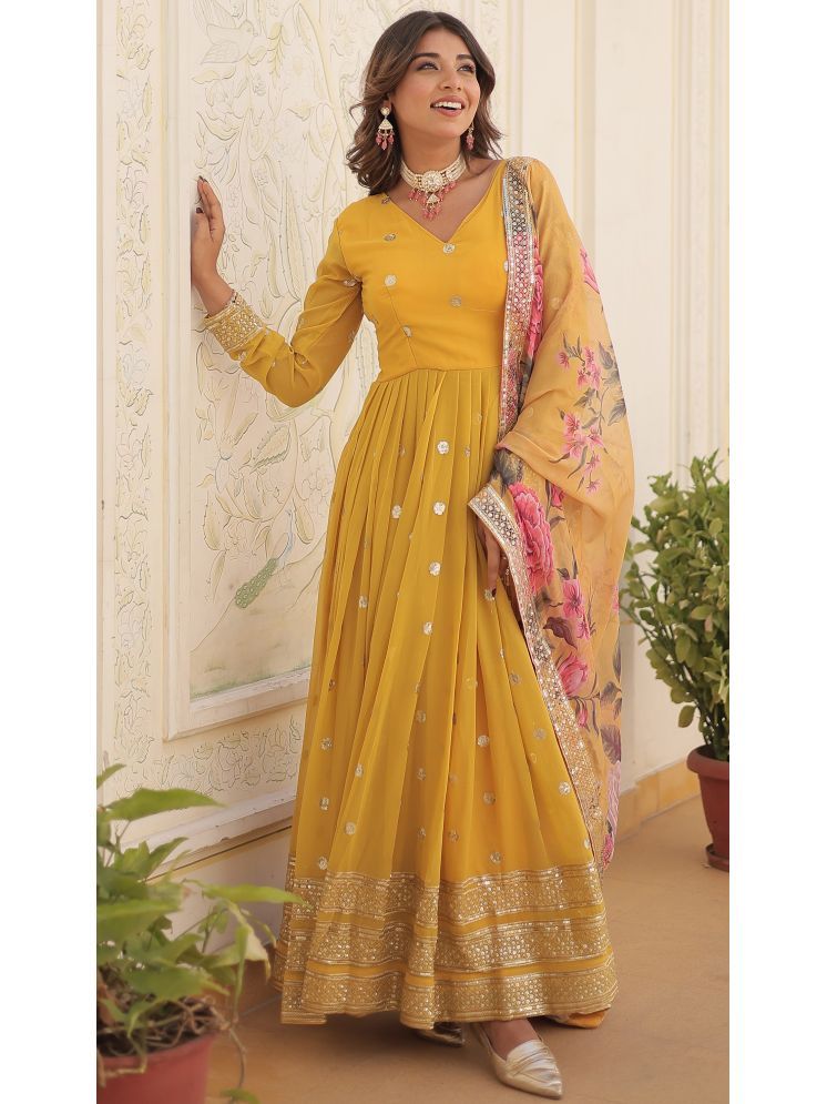     			kedar fab Yellow Anarkali Georgette Women's Stitched Ethnic Gown ( Pack of 1 )