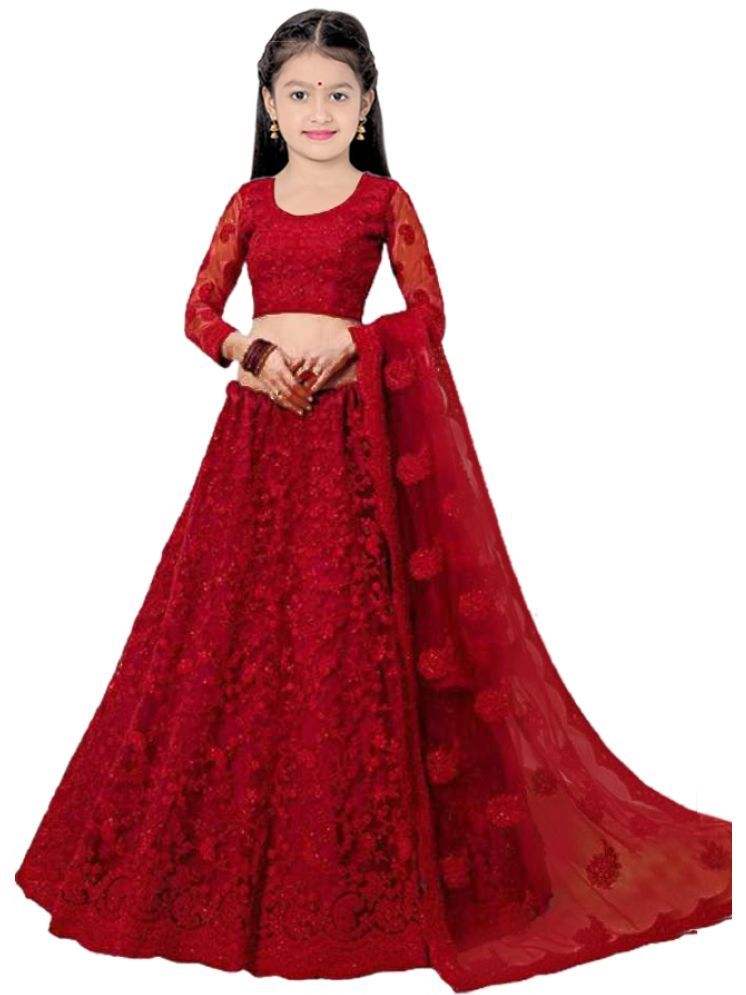     			piludi Net Lehenga Choli Set For Girls ( Pack of 1 , Red )