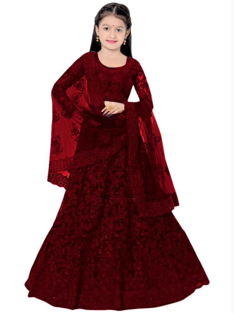     			piludi Net Lehenga Choli Set For Girls ( Pack of 1 , Maroon )