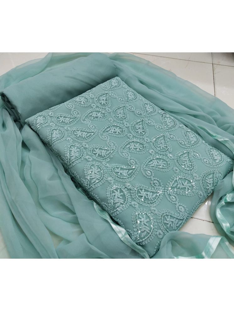     			ALSHOP Unstitched Georgette Embroidered Dress Material - Sea Green ( Pack of 1 )