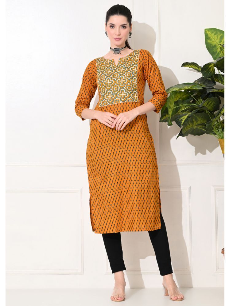     			AMTHI Pack of 1 100% Cotton Self Design A-line Women's Kurti - ( Mustard )