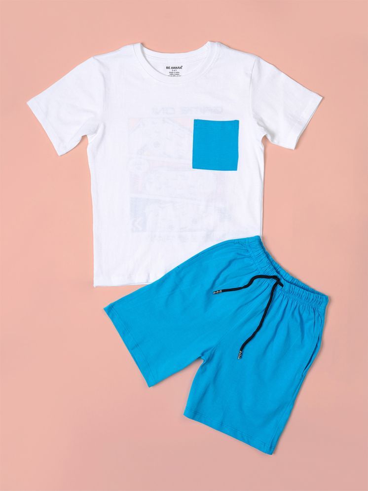     			Be Awara Pack of 1 Boys Cotton T-Shirts & Shorts Set ( White )