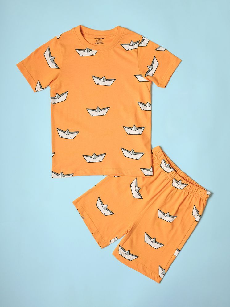     			Be Awara Pack of 1 Boys Cotton T-Shirts & Shorts Set ( Orange )