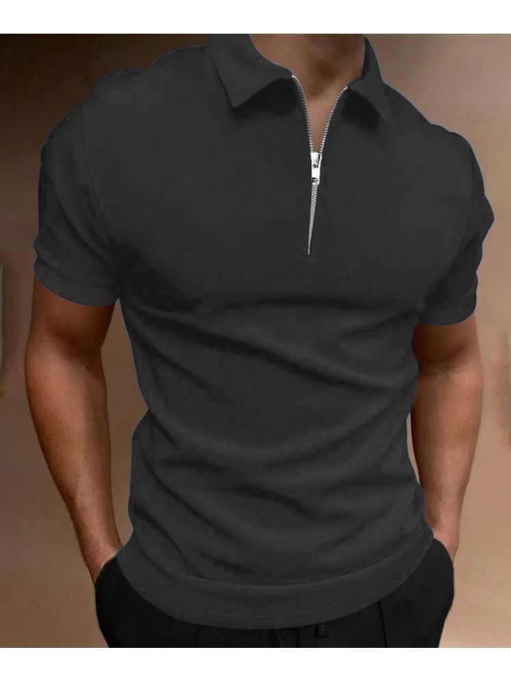     			ELBATROSS Polyester Slim Fit Solid Half Sleeves Men's Mandarin Collar T-Shirt - Black ( Pack of 1 )