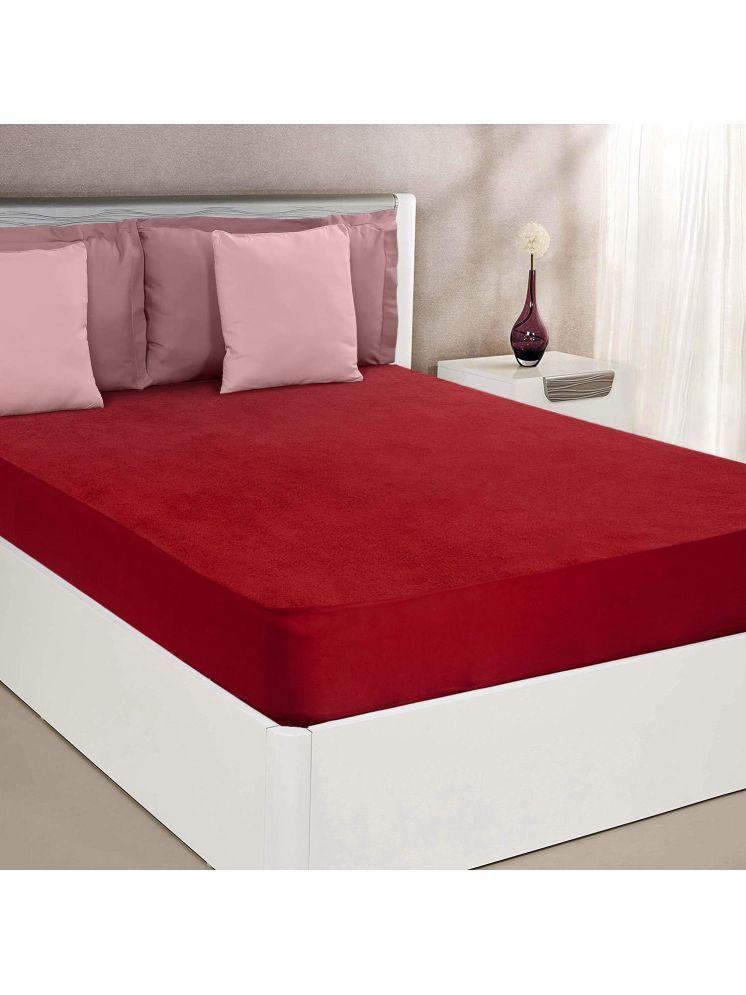     			GURU SALES - Cotton Terry Water Proof Double King Size Mattress Protector - 198 cm (78") x 183 cm (72") - Maroon