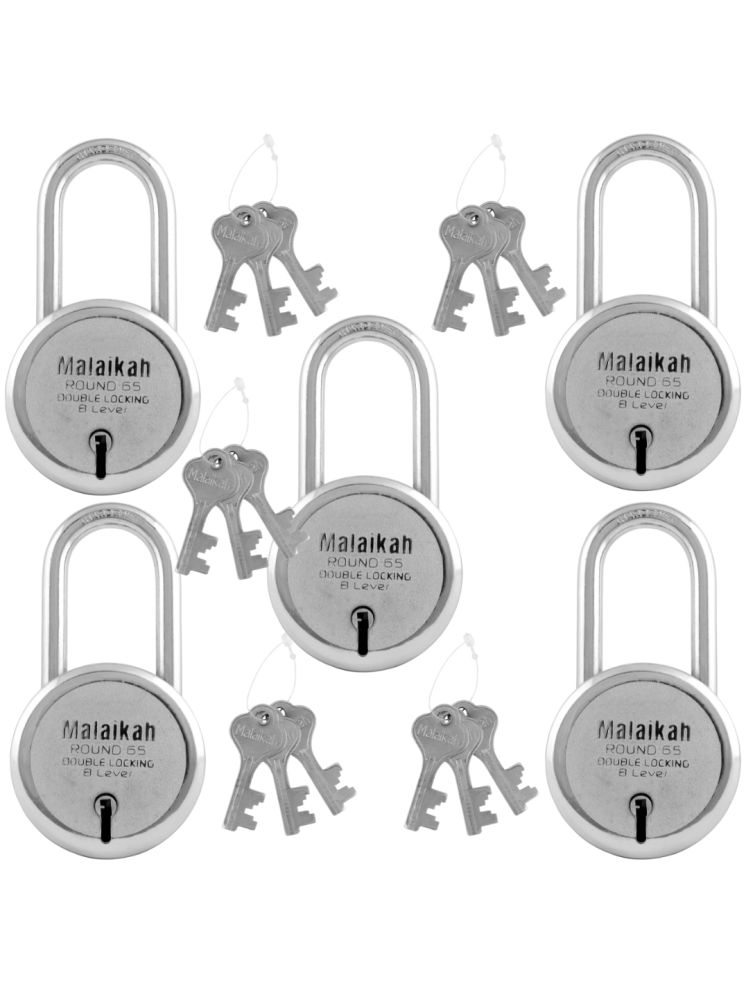     			Malaikah Round 50mm Long Shackle Double Locking 7 Lever Comes With 3 Keys Pack Of 5