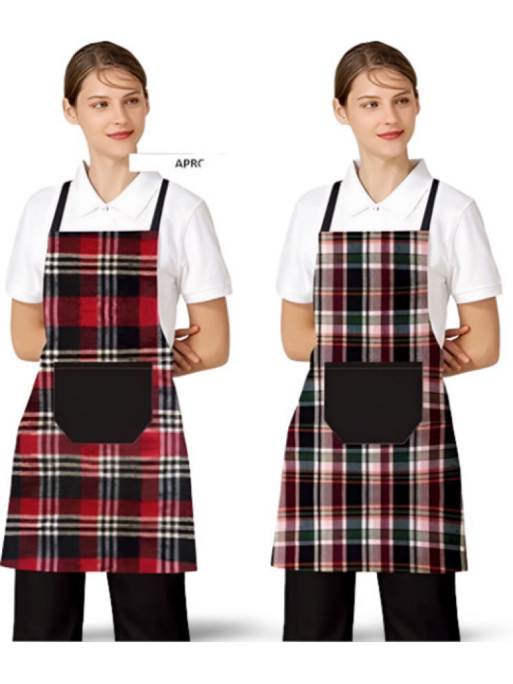     			Sanraksshan Cotton Checks Kitchen Apron with 1 Center Pocket ( Pack of 2 )