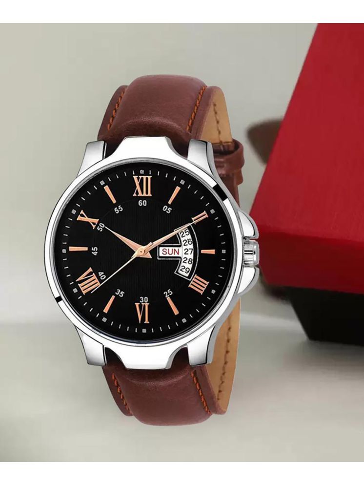     			Trex Brown PU Analog Men's Watch