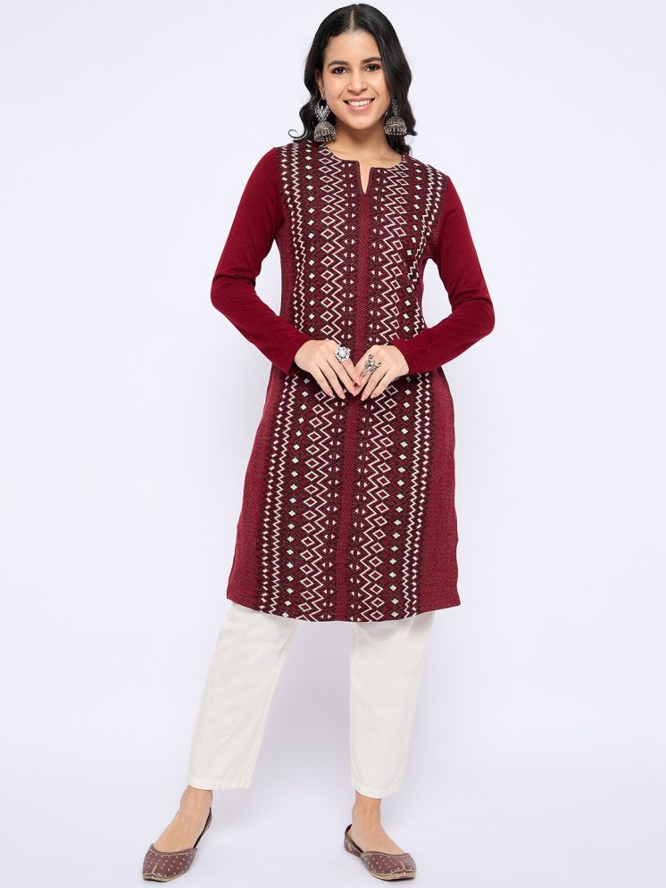     			VIAZAA Pack of 1 Acrylic Self Design A-line Women's Kurti - ( Maroon )