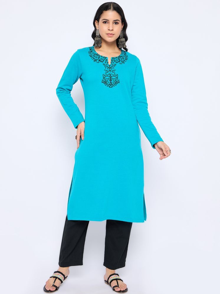     			VIAZAA Pack of 1 Acrylic Embroidered A-line Women's Kurti - ( Aqua Blue )