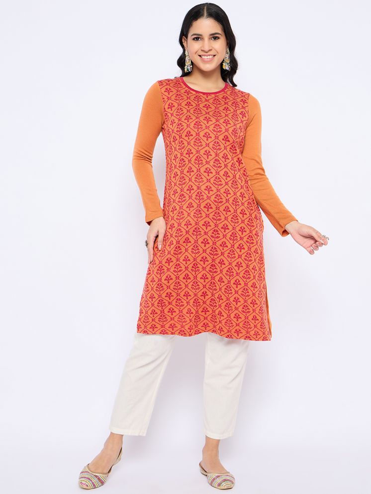     			VIAZAA Pack of 1 Acrylic Self Design A-line Women's Kurti - ( Orange )