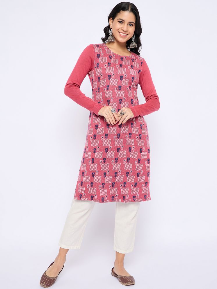     			VIAZAA Pack of 1 Acrylic Self Design A-line Women's Kurti - ( Pink )