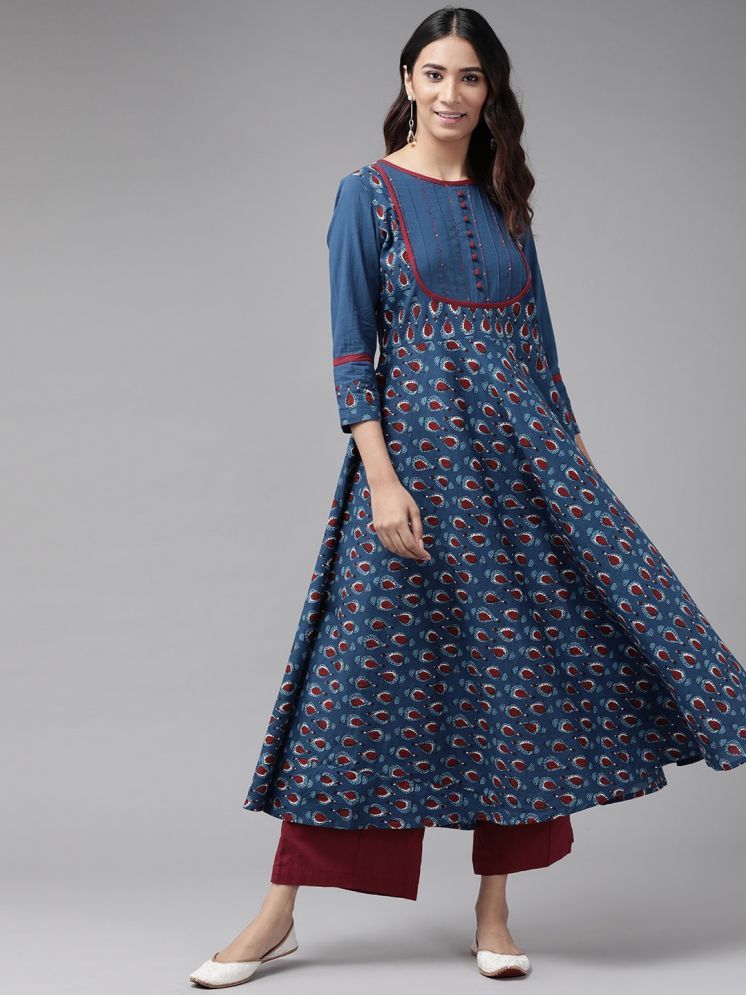     			Yash Gallery Pack of 1 Cotton Printed Anarkali Women's Kurti - ( Blue )