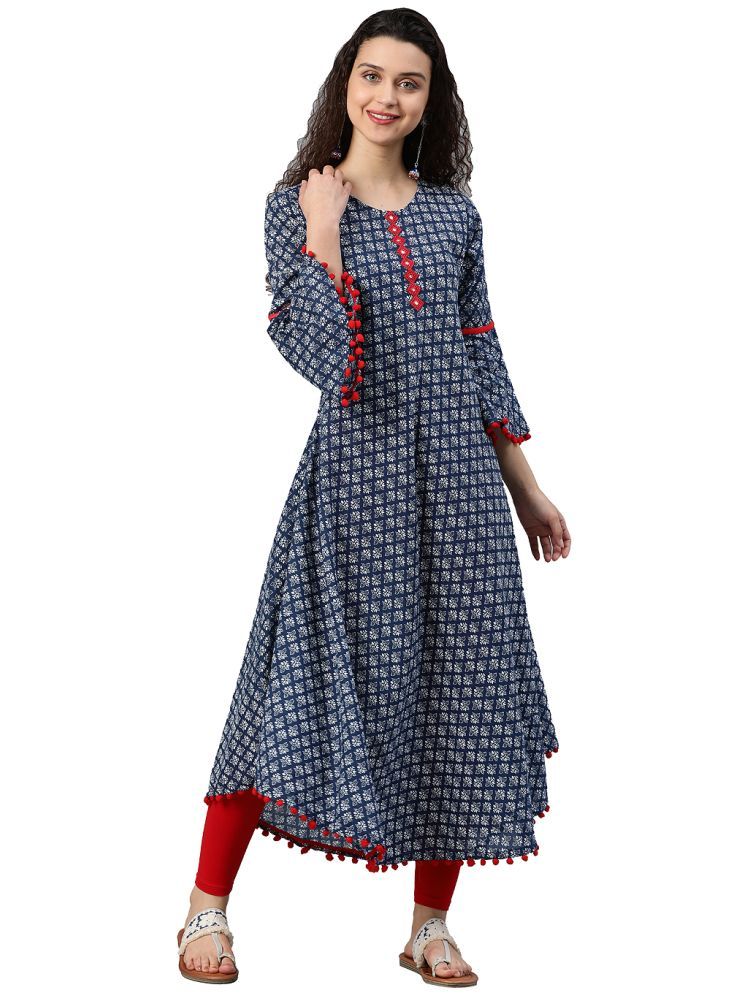     			Yash Gallery Pack of 1 Cotton Printed A-line Women's Kurti - ( Blue )