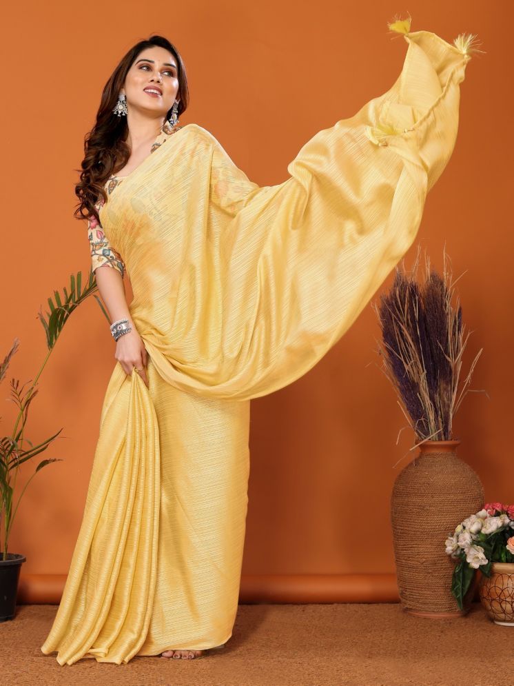     			DIKONA DESIGNER Pack of 1 Chiffon Solid Saree With Blouse Piece ( Yellow )