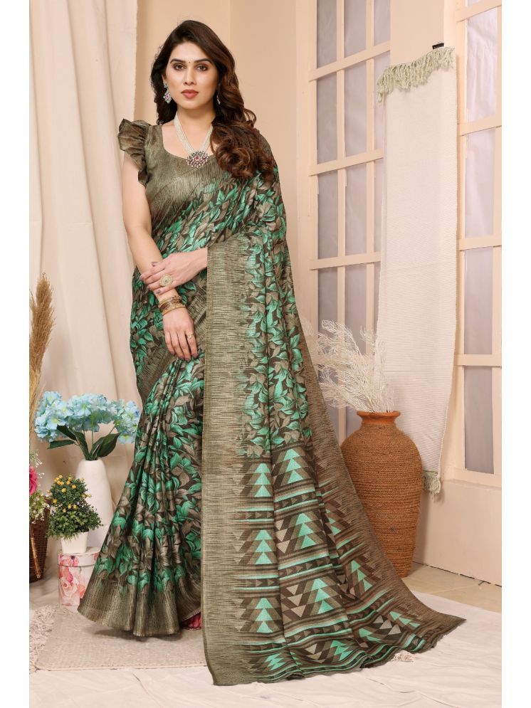     			DIKONA DESIGNER Pack of 1 Cotton Blend Printed Saree With Blouse Piece ( Green )