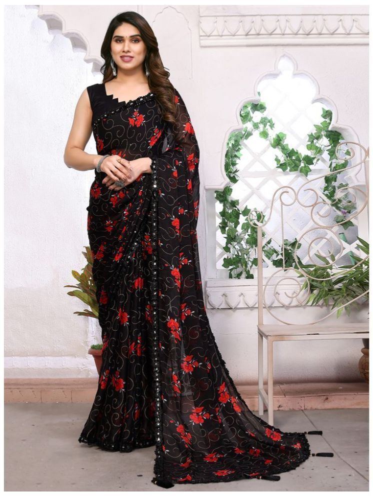     			DIKONA DESIGNER Pack of 1 Chiffon Printed Saree With Blouse Piece ( Black )