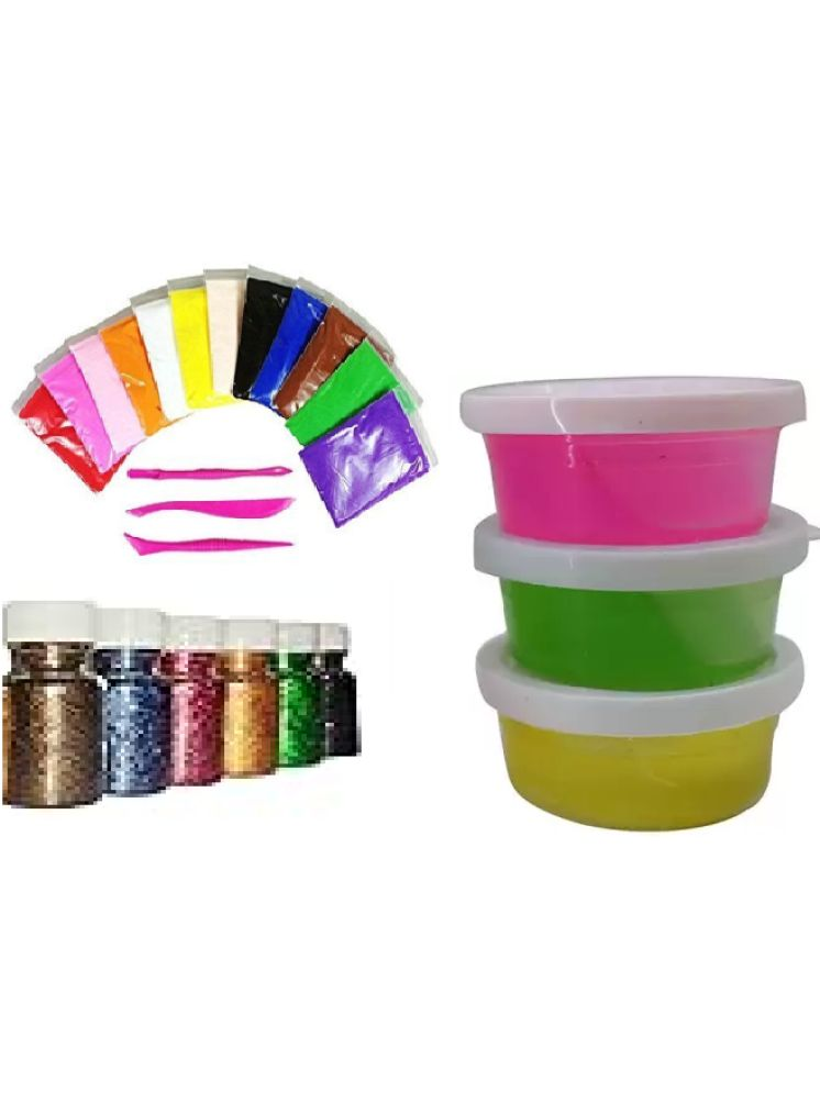     			Freedy 3 Crystal Slime and 12 Air Dry Clay Non-Toxic Combo with Free Glitter and Tools for Kids Boys and Girls Party Set/Mud Stress Relief Toy Multicolored Putty Toys for Kids