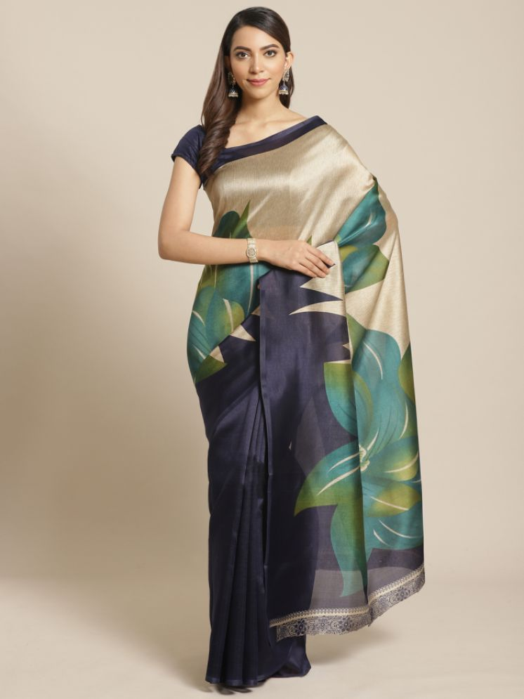     			Grubstaker Pack of 1 Art Silk Printed Saree With Blouse Piece ( Blue )