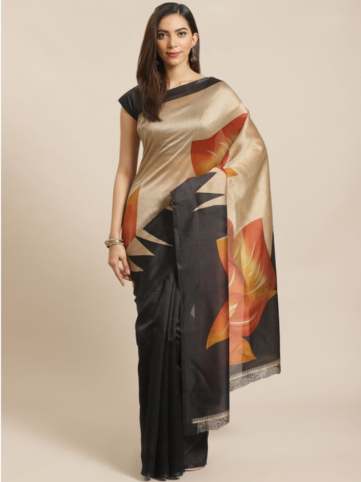     			Grubstaker Pack of 1 Art Silk Printed Saree With Blouse Piece ( Black )