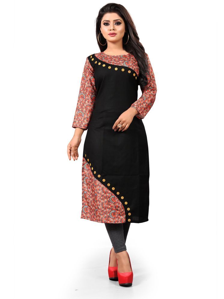     			HF Holyday Fashion Pack of 1 Cotton Printed Straight Women's Kurti - ( Black )