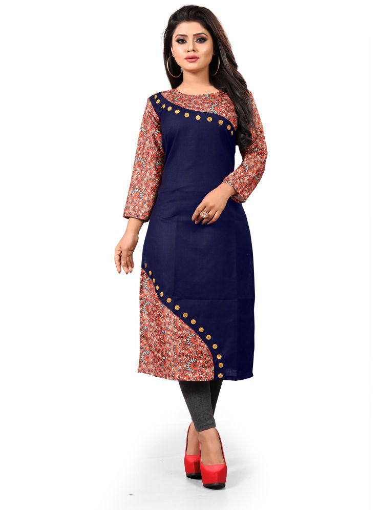     			HF Holyday Fashion Pack of 1 Cotton Printed Straight Women's Kurti - ( Blue )