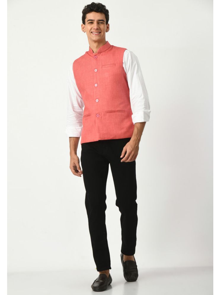     			IndiWeaves Pink Cotton Blend Men's Nehru Jacket ( Pack of 1 )