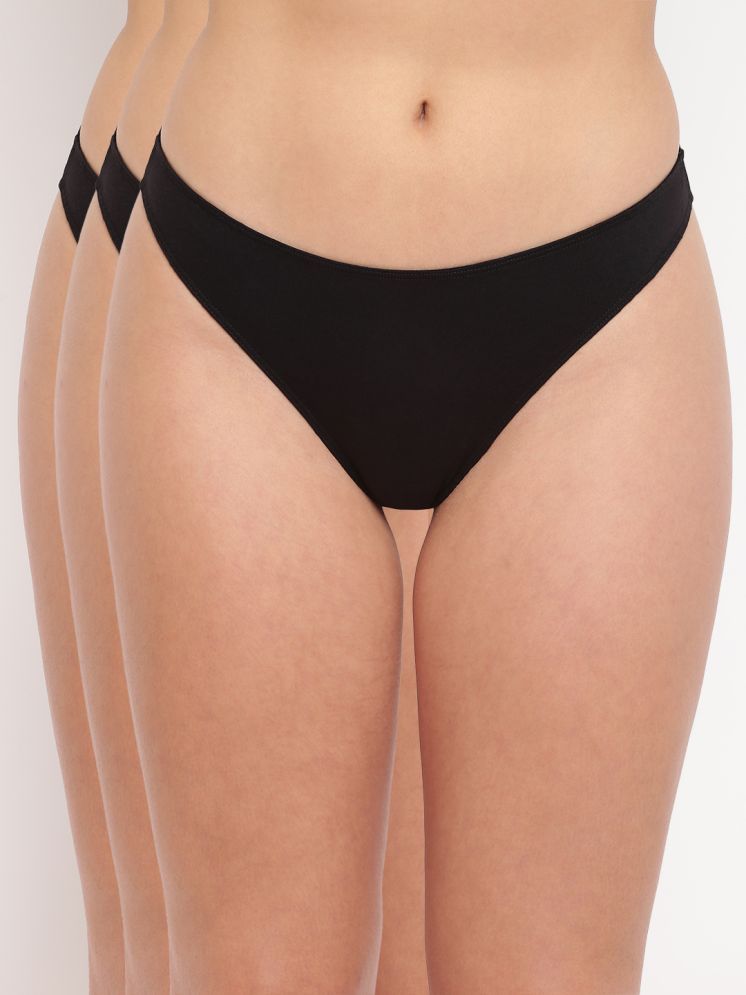     			La Intimo Pack of 3 Cotton Lycra Thongs For Women ( Black )