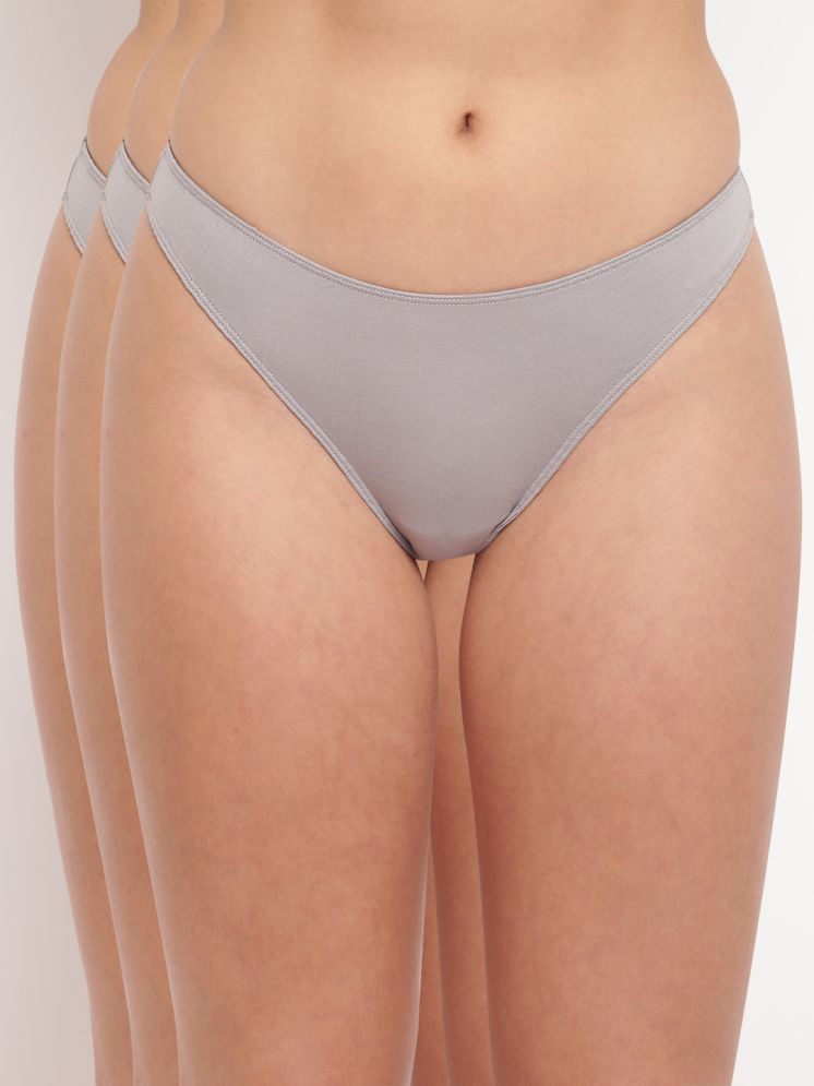     			La Intimo Pack of 3 Cotton Lycra Thongs For Women ( Grey )